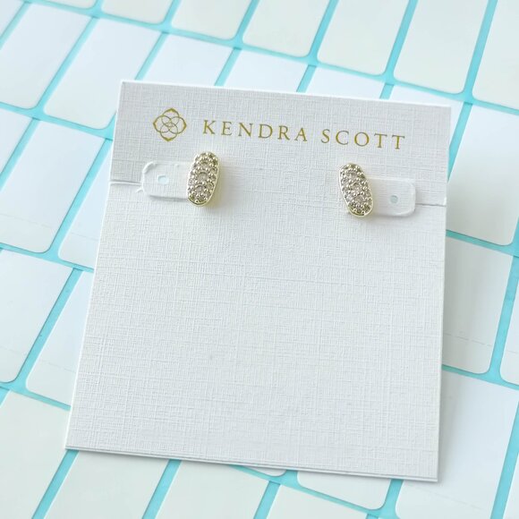 Kendra Scott Grayson Gold White Crystal Stud Earrings w/ dust bag - Picture 1 of 3